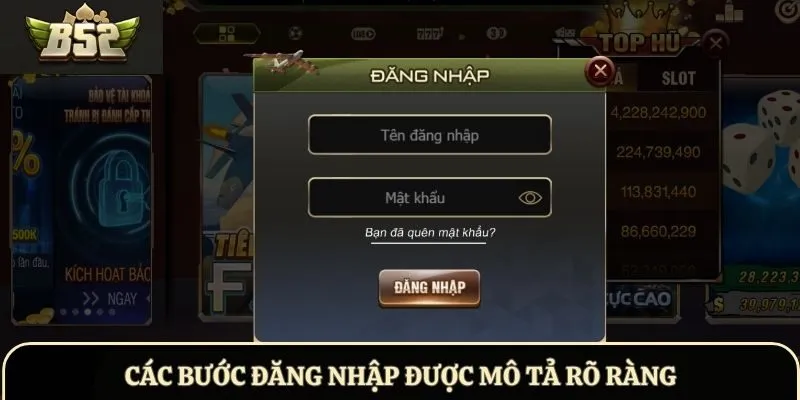 Các bước đăng nhập được mô tả rõ ràng