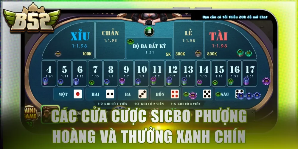 Cập nhật các cửa cược Sicbo Phượng Hoàng và thưởng xanh chín