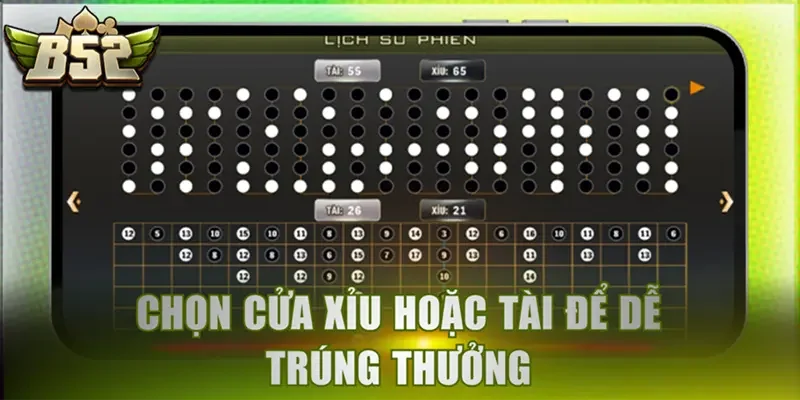 Chọn cửa Xỉu hoặc Tài để dễ trúng thưởng