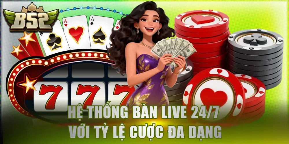 Hệ thống bàn live 24/7 với tỷ lệ cược đa dạng